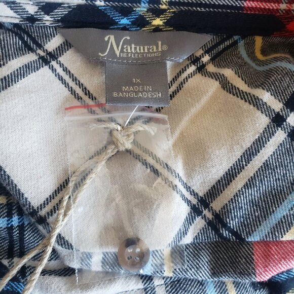 NEW Women Natural Reflections Flannel Plaid Cotton Shirt Button Up Size 1X - Picture 7 of 7